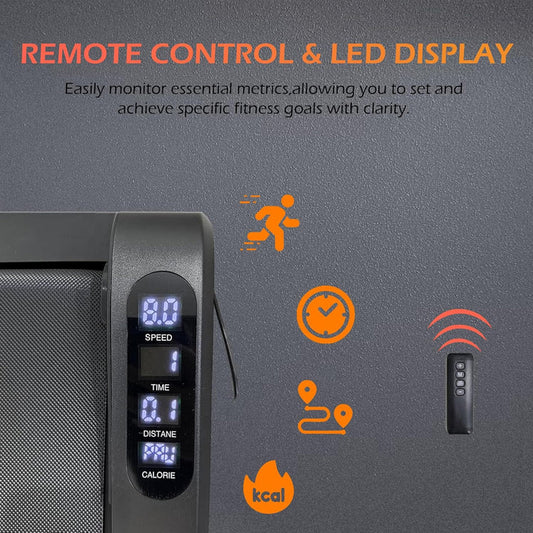 Compact 2.5HP mini walking pad treadmill with LCD display, remote control, and 120KG capacity. Perfect under desk treadmill for home and office workouts.