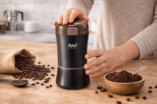 RAF Electric Coffee Grinder 300W | High-Speed 26,500 RPM Grinder with Stainless Steel Blades | Compact Mixer Grinder for Coffee Beans, Nuts, Herbs & Dry Spices | Kitchen Appliance
