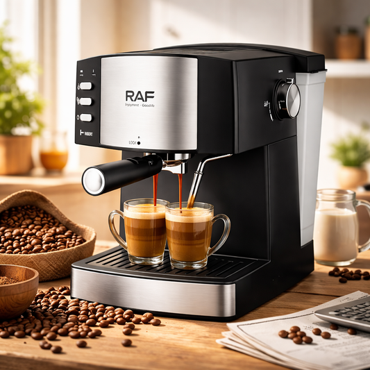 RAF Espresso Coffee Maker 850W | Italian-Style Coffee Machine with 1.6L Water Tank & Milk Frother | Twin Brewing System, Anti-Drip & Reboil Function for Latte, Cappuccino & Espresso