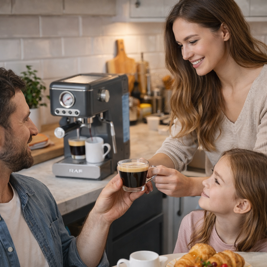 RAF Semi-Automatic Espresso Coffee Machine 1300W | 20 Bar High-Pressure Coffee Maker with Dual Boiler | 1.2L Water Tank, Steam Wand Milk Frother & Pressure Gauge