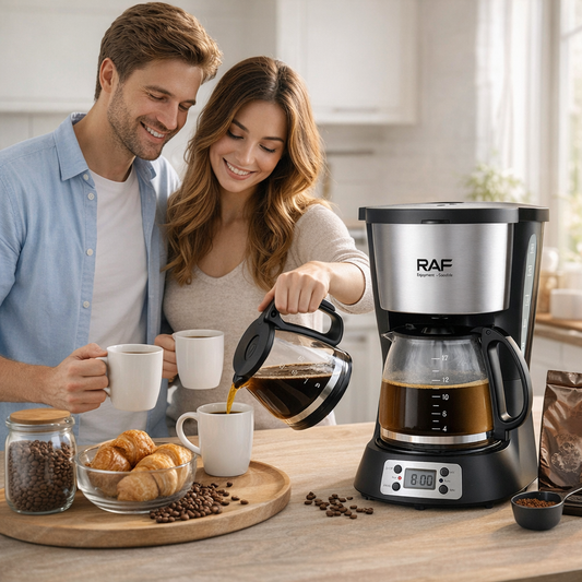 RAF Coffee Maker 1000W | Drip Coffee Machine with 1.5L Water Reservoir & Glass Carafe | Programmable Digital Timer, Auto-Drip & One-Touch Operation for Home & Office