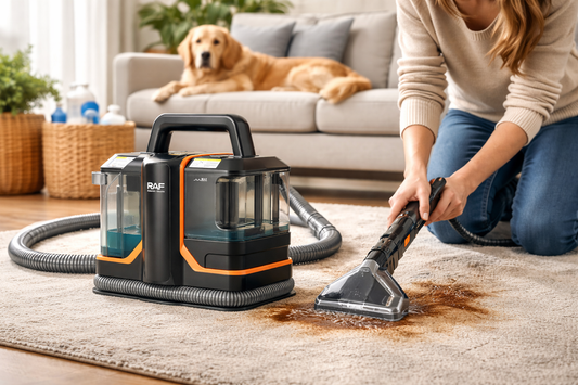 RAF Portable Carpet & Upholstery Cleaner Vacuum 450W | 11,000Pa Powerful Suction Spot Cleaning Machine | Dual Water Tank (1080ml Clean / 800ml Dirty) | Lightweight IPX4 Water Resistant Cleaner for Home & Car